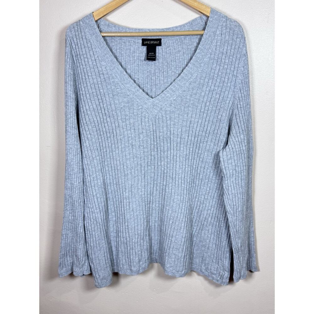 Lane Bryant Womens Plus Size Sweater Rib Knit 100% Cotton Gray Lightweight 22/24